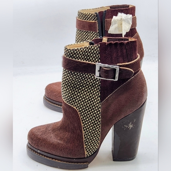 Custo Barcelona Pony-Style Calfskin Ankle Boots In Brown and Grey Size 38 - Picture 5 of 16